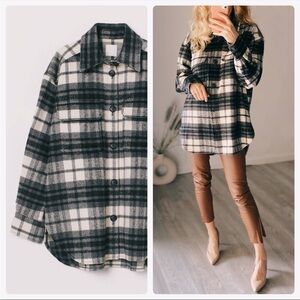 Shacket Jacket Overshirt H&M Black White Button Down Plaid